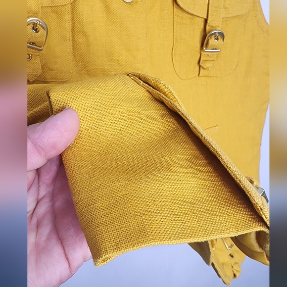 SANDRO Sportswear Yellow Safari Vest Jacket Multi Pocket Linen Cotton Sz XL - Picture 6 of 11